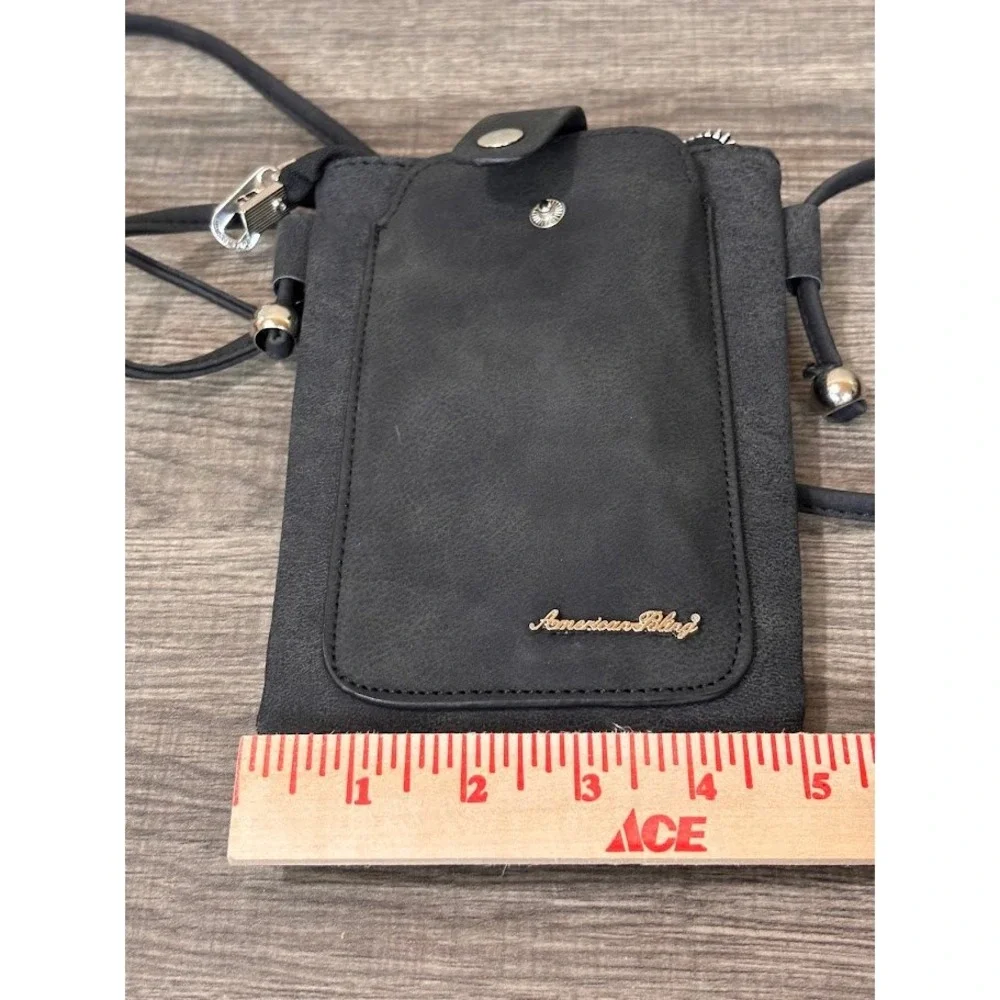 American Bling Black Studded Rhinestone Floral Laser Cut Crossbody Phone Bag